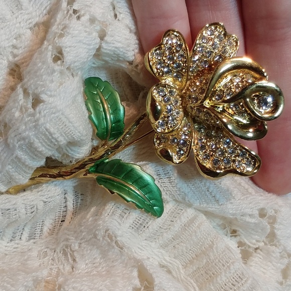 3" Rhinestone Rose Pin - Picture 2 of 4